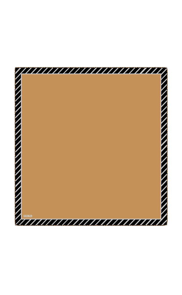 Gold Stripe Pattern Twill Silk Square Scarf - 1