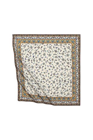 Gold Wildflower Pattern Silky Square Scarf - Thumbnail