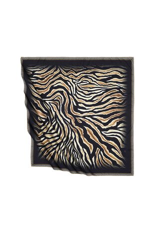 Gold Zebra Pattern Silky Square Scarf - Thumbnail