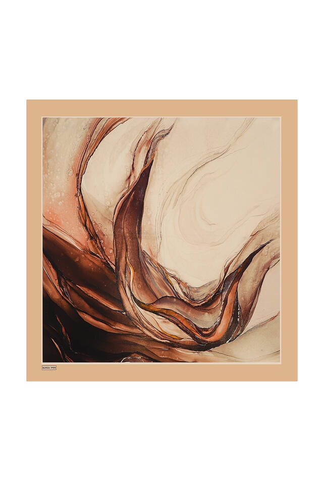 وشاح حريري سورا بنقش الجرانيت الكريمي - Bursa İpek