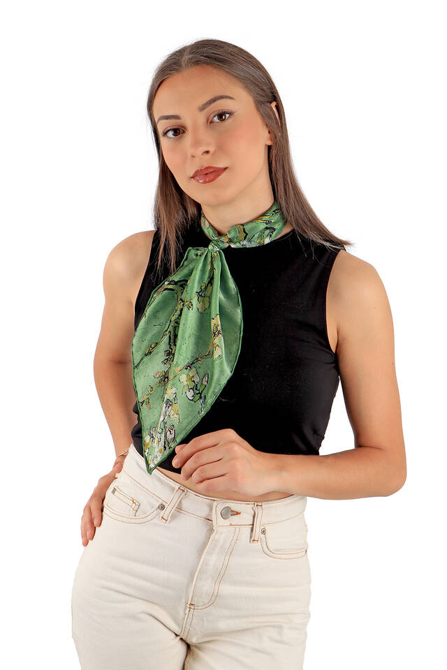 Grass Green Almond Blossom Silk Pocket Square - 2