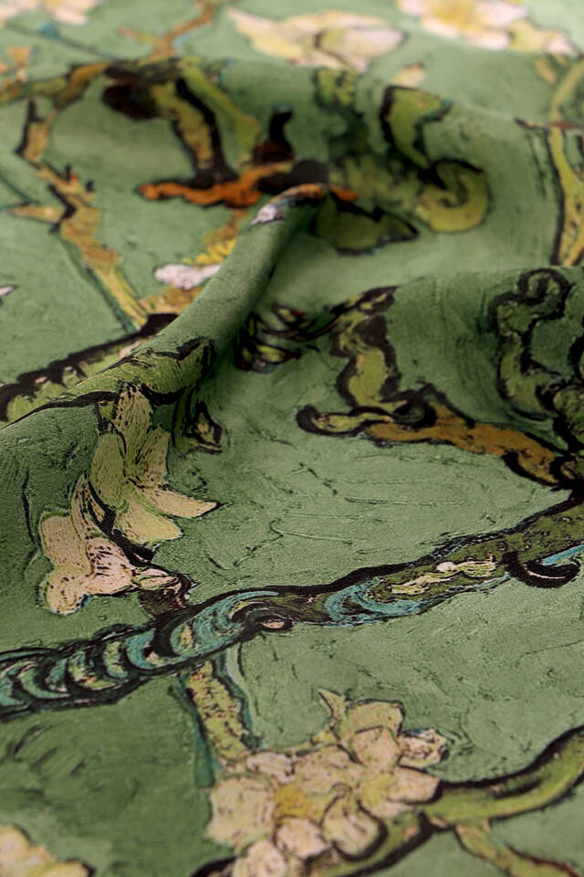 Grass Green Almond Blossom Silk Pocket Square - 4