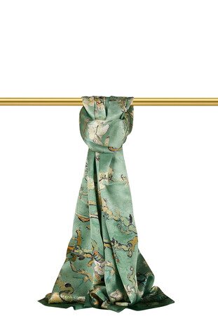 Grass Green Almond Blossom Silk Scarf 