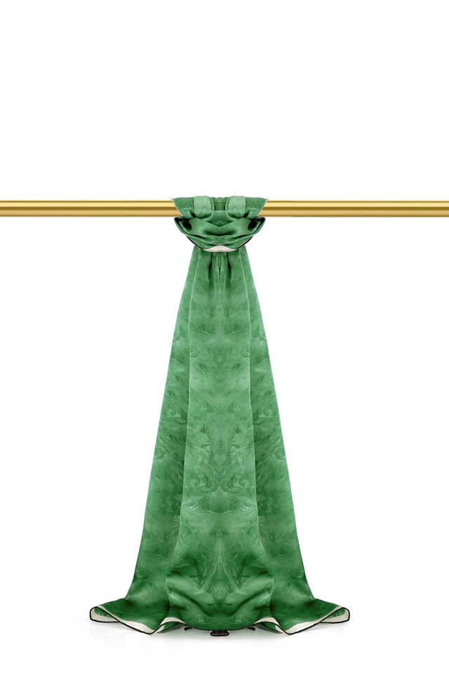 Grass Green Brush Pattern Silk Scarf - Bursa İpek