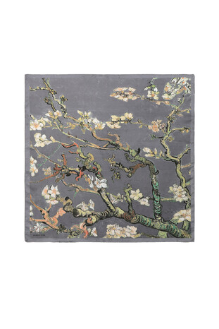 Gray Almond Blossom Pattern Silky Pocket Square 
