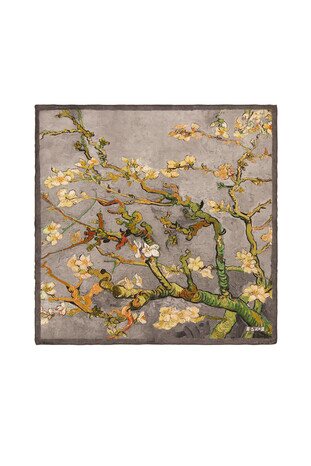 Gray Almond Blossom Silk Pocket Square - Thumbnail