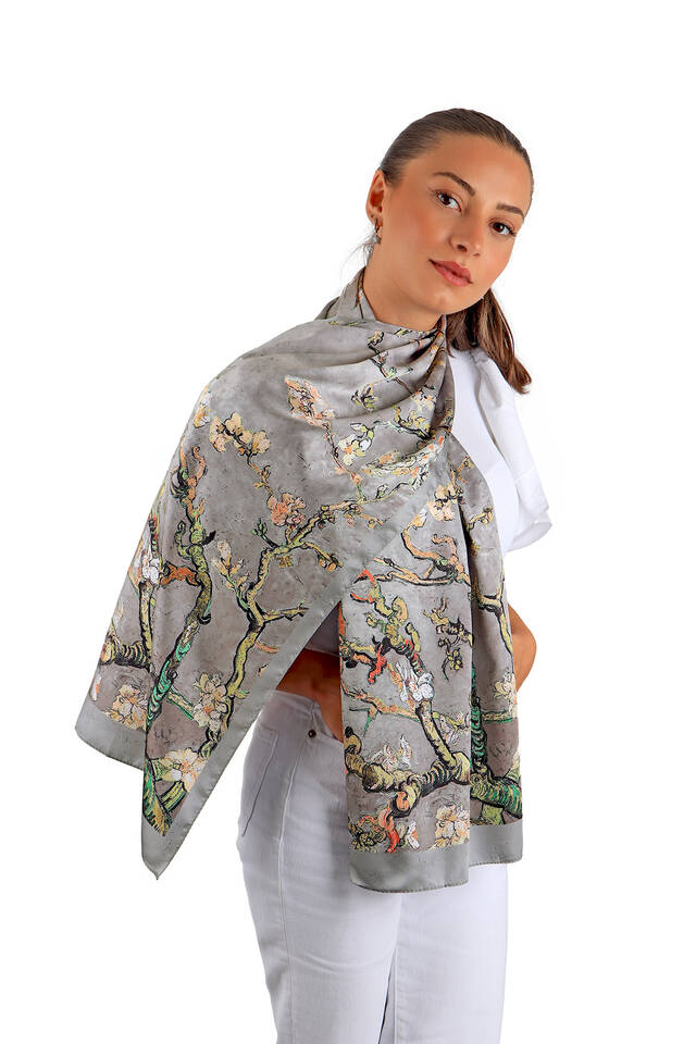 Gray Almond Blossom Silky Foulard - 2