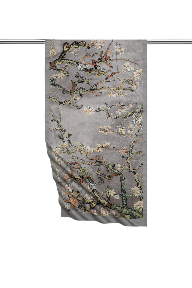 Gray Almond Blossom Silky Foulard - Bursa İpek