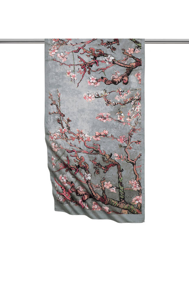 Gray Almond Blossom Silky Foulard - Bursa İpek
