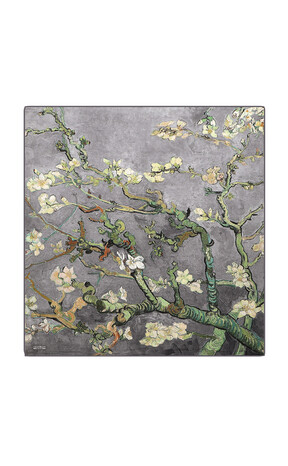 Gray Almond Blossom Sura Silk Square Scarf - Thumbnail