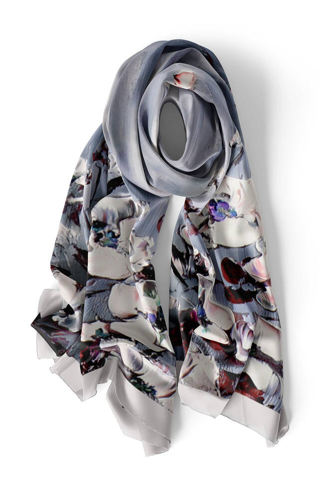 Gray Anemone Pattern Silk Foulard - 3