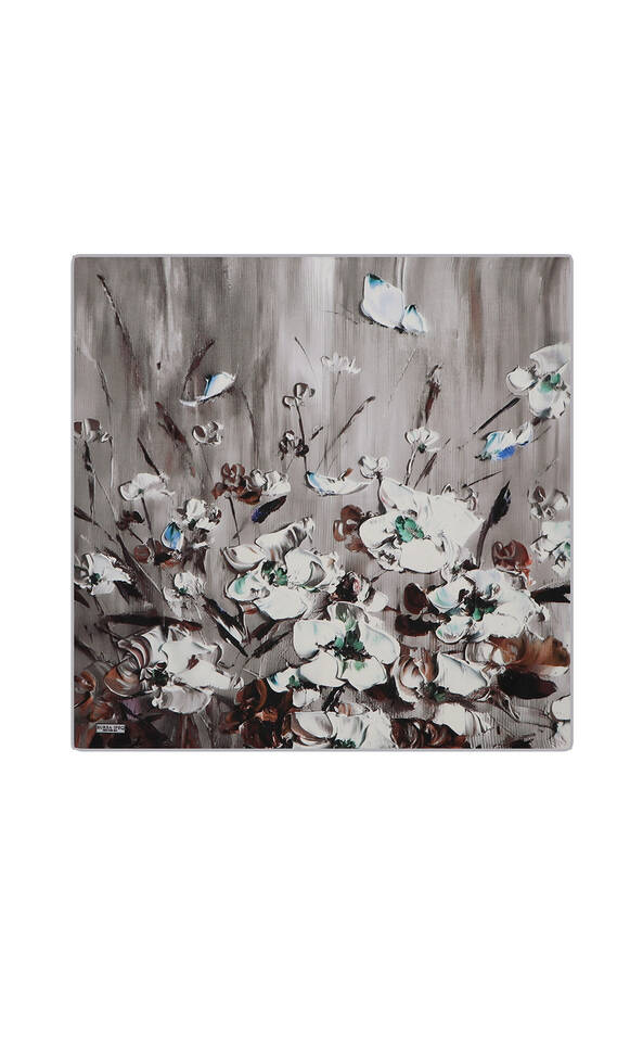 Gray Anemone Pattern Silk Pocket Square - Bursa İpek