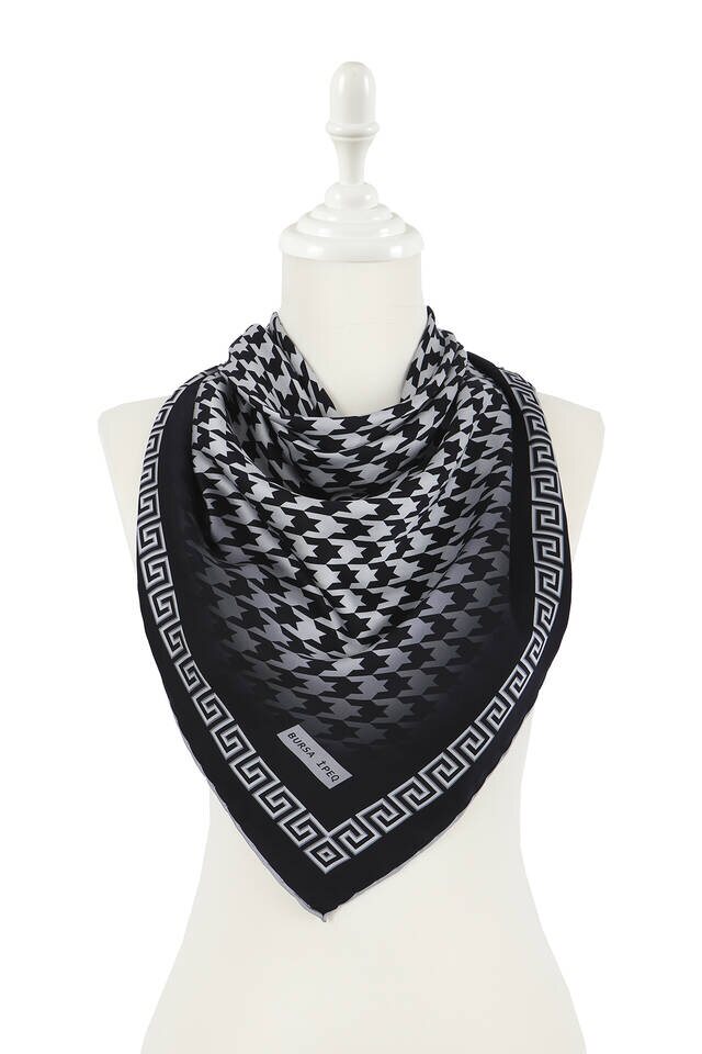 Gray Black Crowbar Silk Square Scarf - 2