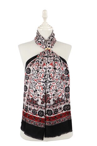 Gray Black Ivy Silk Foulard 