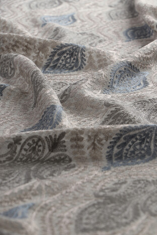 Gray Blue Suzani Embroidered Wool Silk Shawl - Thumbnail