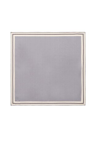 Gray Bordered Plain Silk Pocket Square - Thumbnail