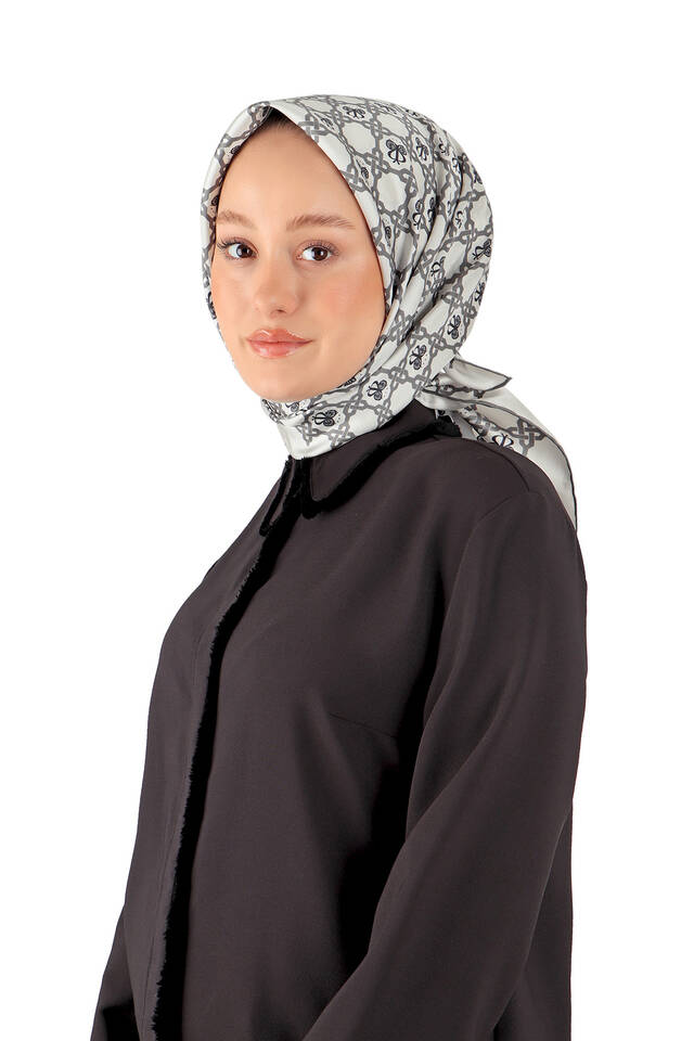 Gray Chain Monogram Twill Silk Square Scarf - 2