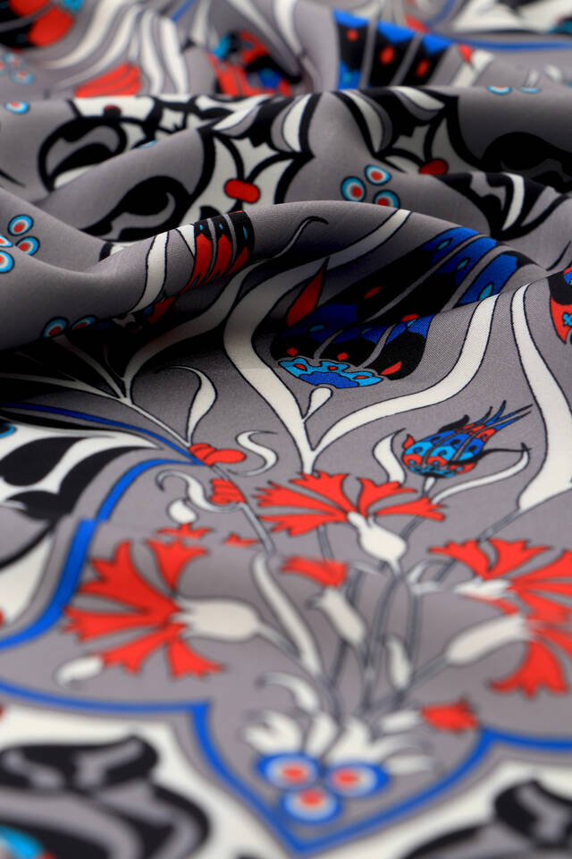 Gray Çintemani Carnation Pattern Silky Pocket Square - 3