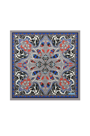Gray Çintemani Carnation Pattern Silky Pocket Square 