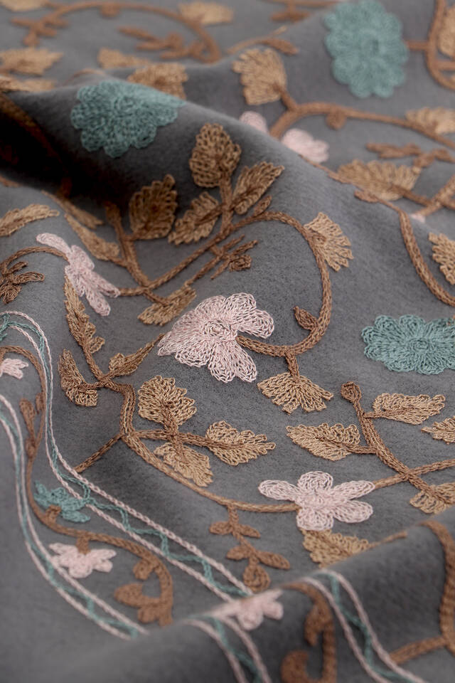 Gray Embroidered Winter Shawl - 4