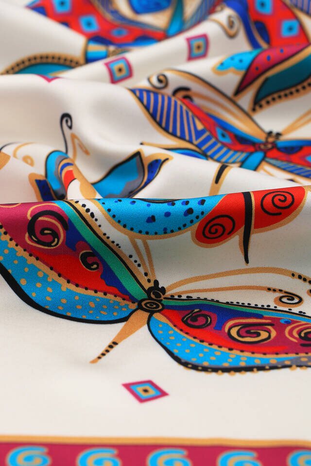 Gray Fuchsia Patterned Silky Foulard - 3