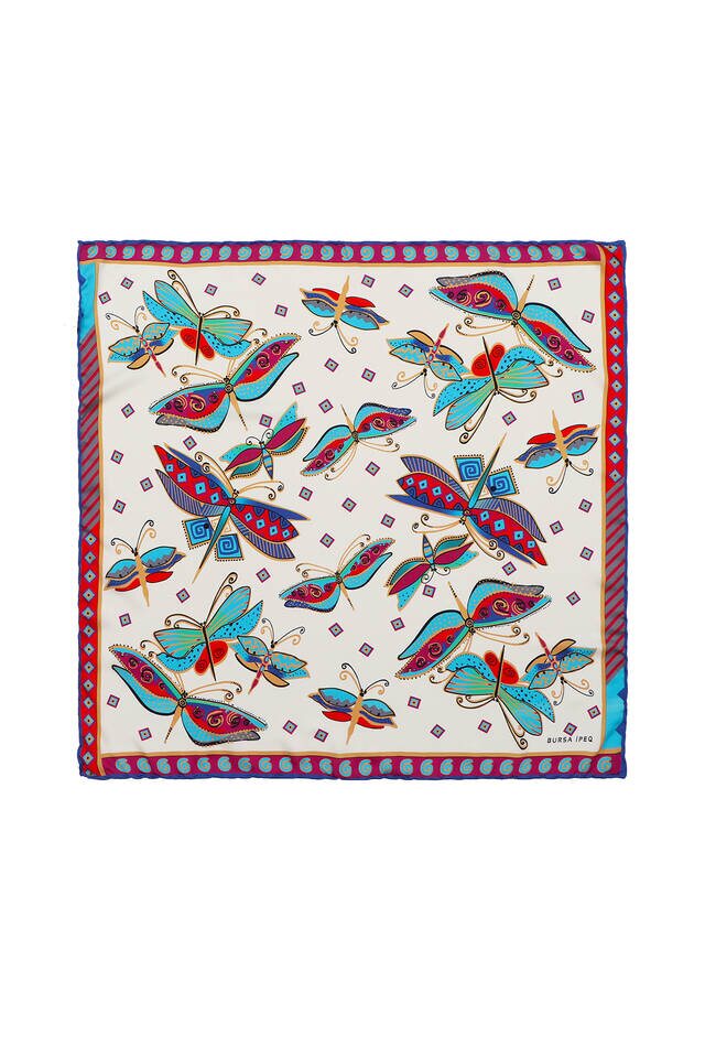 Gray Fuchsia Patterned Silky Pocket Square - Bursa İpek