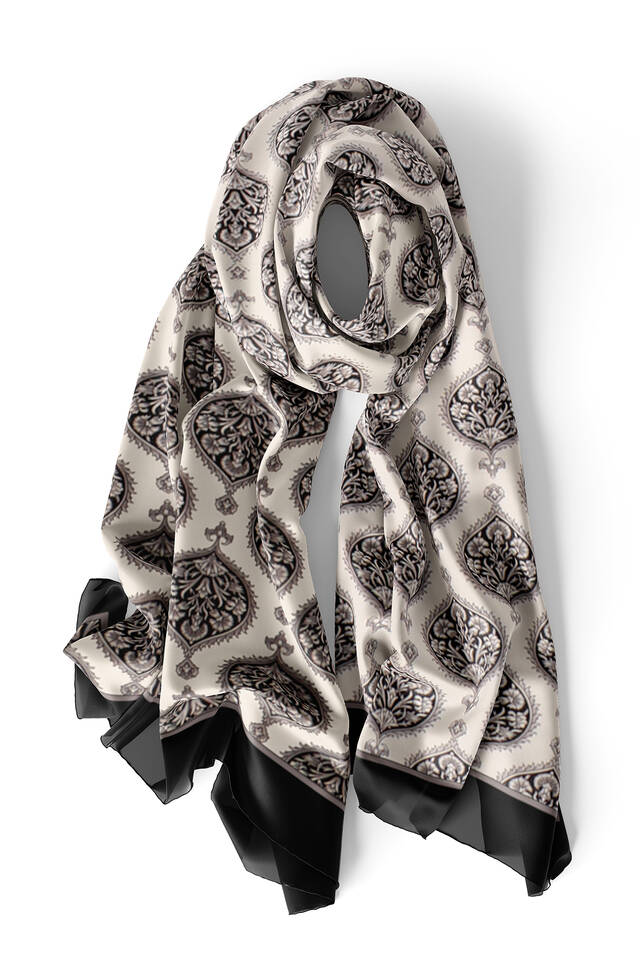 Gray Hatai Pattern Silk Foulard - 3