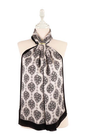 Gray Hatai Pattern Silk Foulard - Thumbnail
