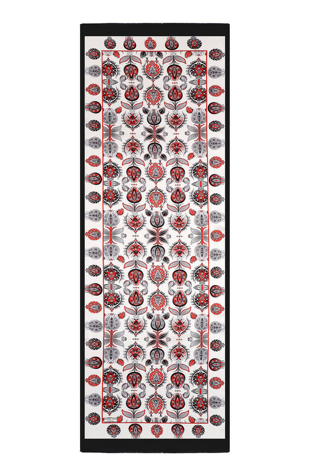 Gray Iznik Pattern Silk Foulard - 4