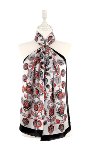 Gray Iznik Pattern Silk Foulard 