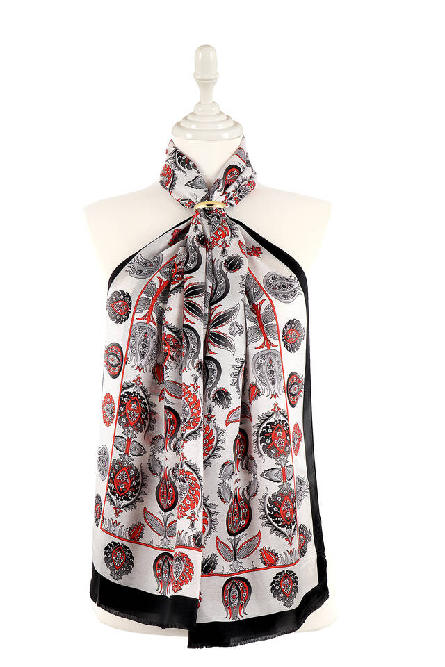 Gray Iznik Pattern Silk Foulard 