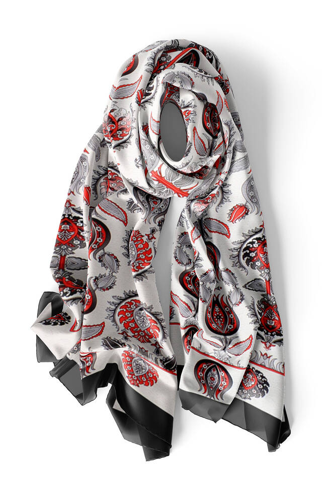 Gray Iznik Pattern Silk Foulard - 3