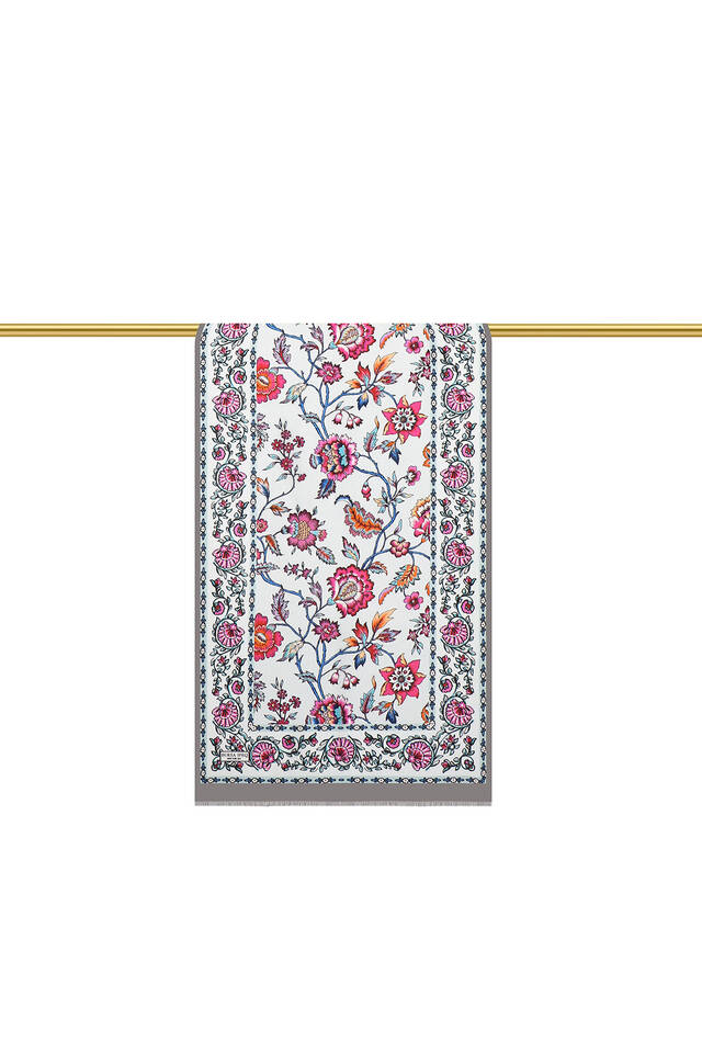 Gray Lily Pattern Voile Silk Foulard - 3