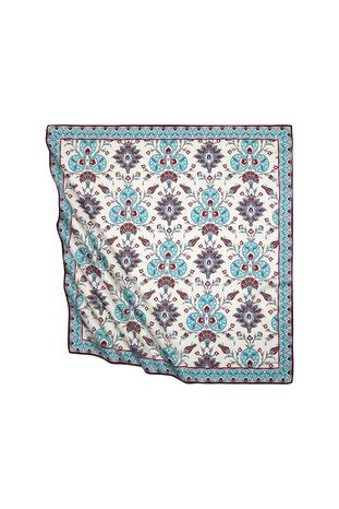 Gray Mint Turkish Pattern Cintemani Pattern Silk Square Scarf - Thumbnail