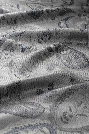 Gray Navy Blue Jamawar Woven Silk Foulard - Thumbnail