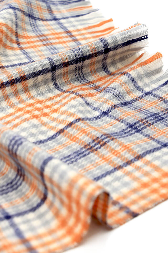 Gray Navy Blue Plaid Pattern Winter Shawl - 4