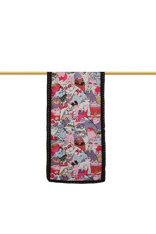 Gray Pink Patterned Silk Foulard - Thumbnail