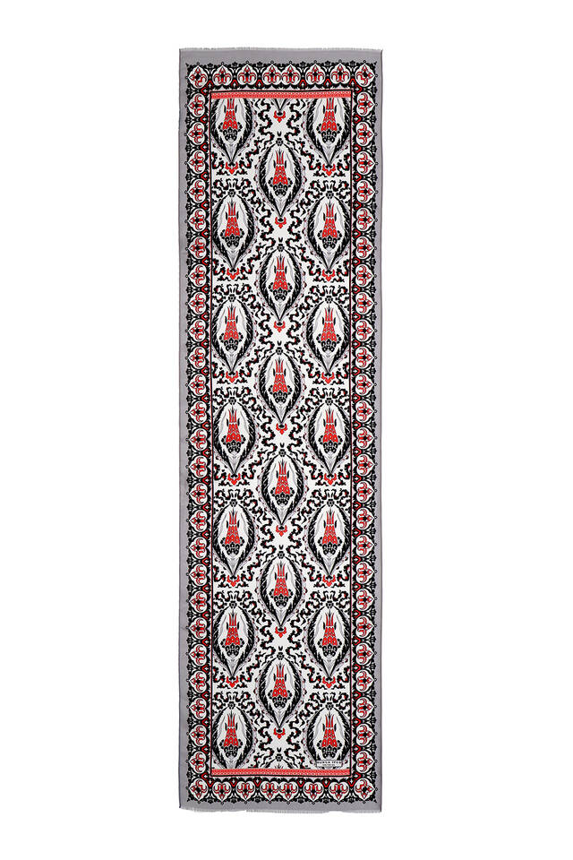 Gray Red Big Tulip Voile Silk Foulard - 4