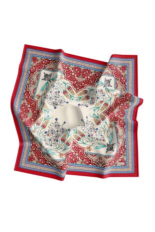 Gray Red Candlestick Tulip Pattern Silk Square Scarf - Thumbnail