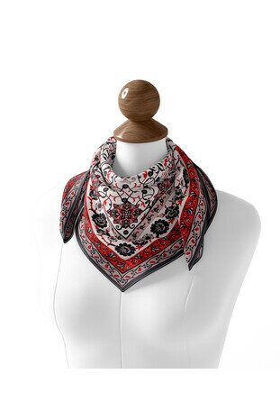 Gray Red Ivy Silk Square Scarf - Thumbnail