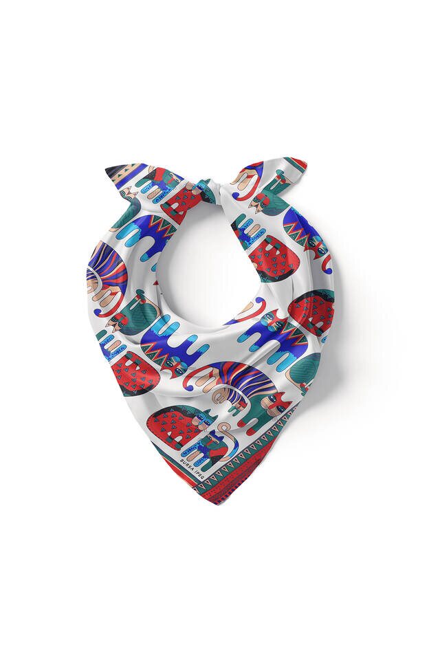 Gray Red Patterned Silky Pocket Square - 2