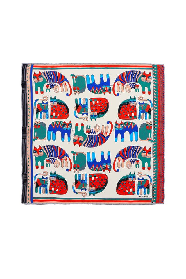 Gray Red Patterned Silky Pocket Square 