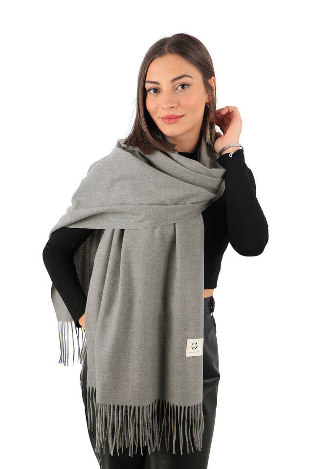 Gray Solid Color Winter Shawl - 2