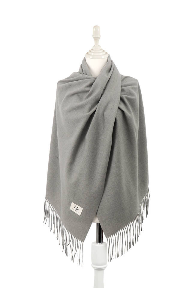 Gray Solid Color Winter Shawl - Bursa İpek