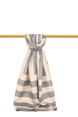 Gray Stripe Pattern Twill Silk Scarf 