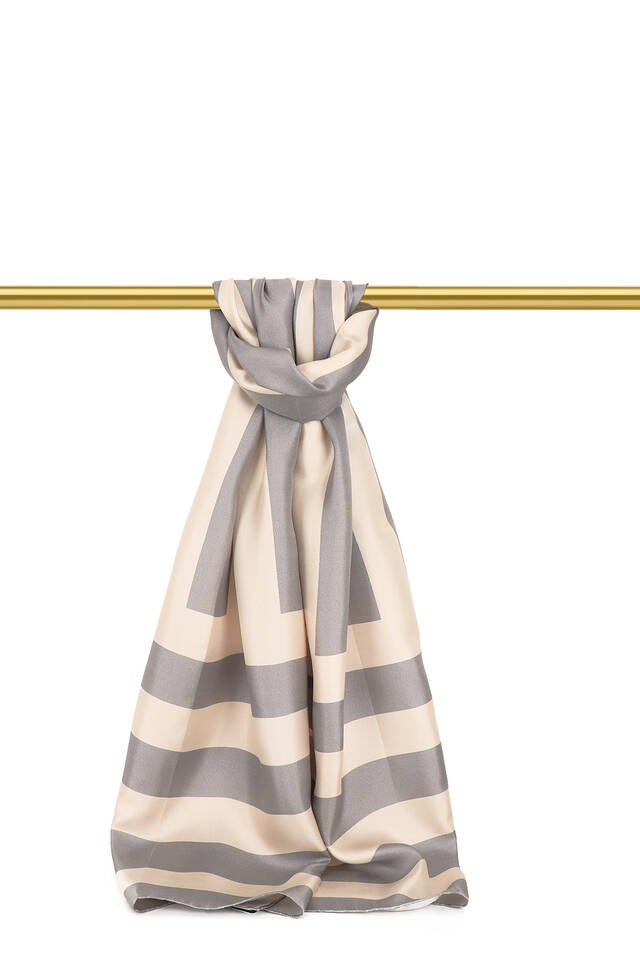 Gray Stripe Pattern Twill Silk Scarf 