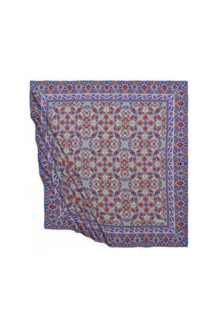 Gray Turkish Patterned Tile Pattern Silk Square Scarf - Thumbnail