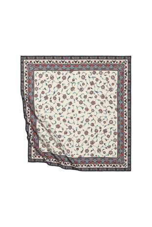 Gray Wildflower Pattern Silky Square Scarf - Thumbnail