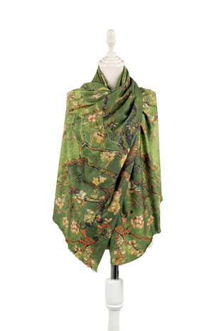 Green Almond Blossom Pattern Winter Shawl 