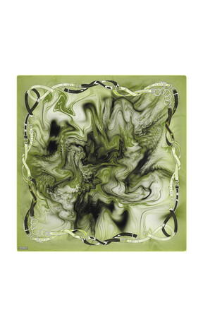 Green Belt Pattern Sura Silk Square Scarf 